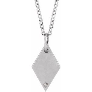 Platinum .005 CT Natural Diamond Rhombus 16-18" Necklace