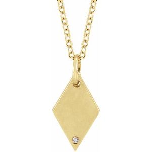 14K Yellow Gold .005 CT Natural Diamond Rhombus 16-18" Necklace