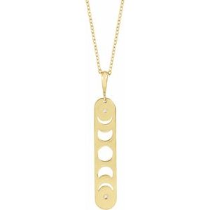 14K Yellow Gold .01 CTW Natural Diamond Moon Phase Bar 16-18" Necklace