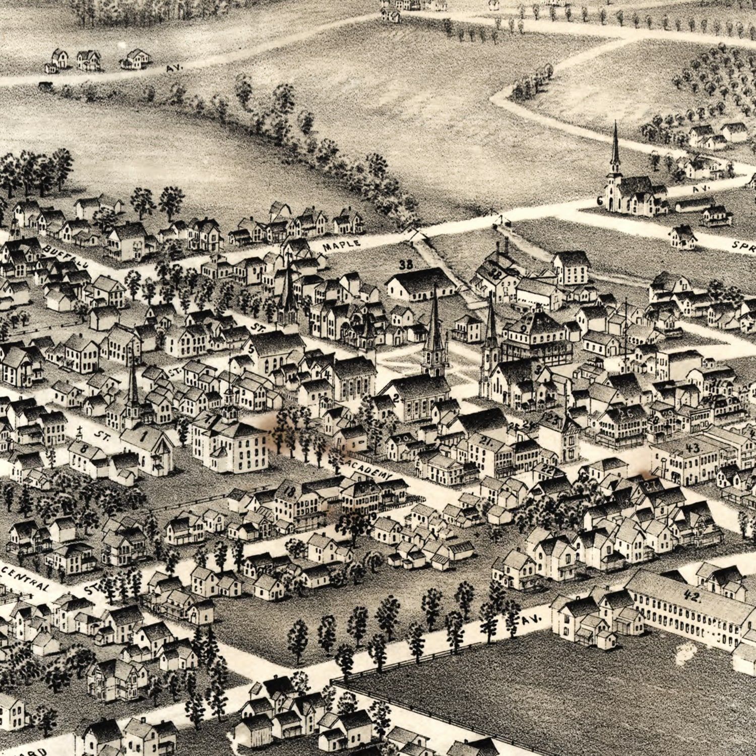 Vintage Map of Springville, New York 1892