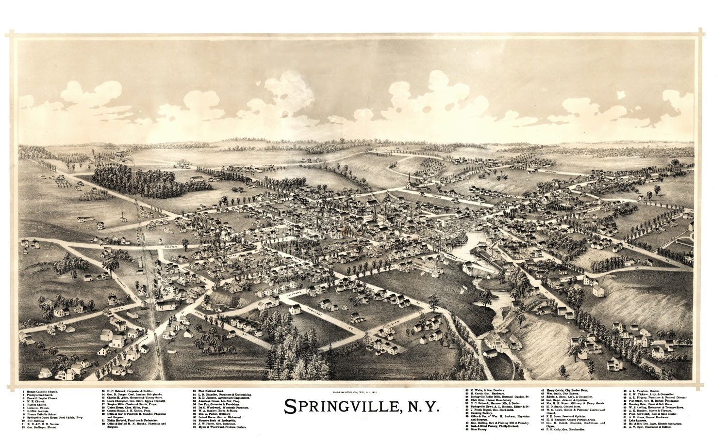 Vintage Map of Springville, New York 1892
