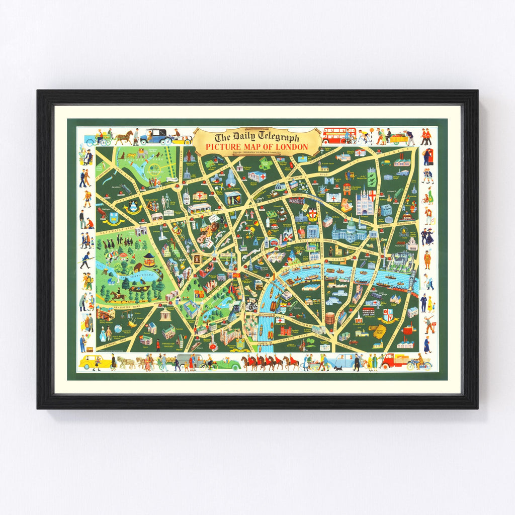 Vintage Map of London, England 1950