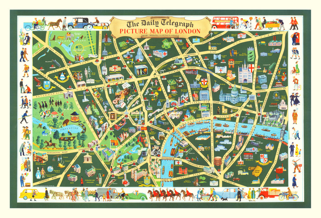 Vintage Map of London, England 1950
