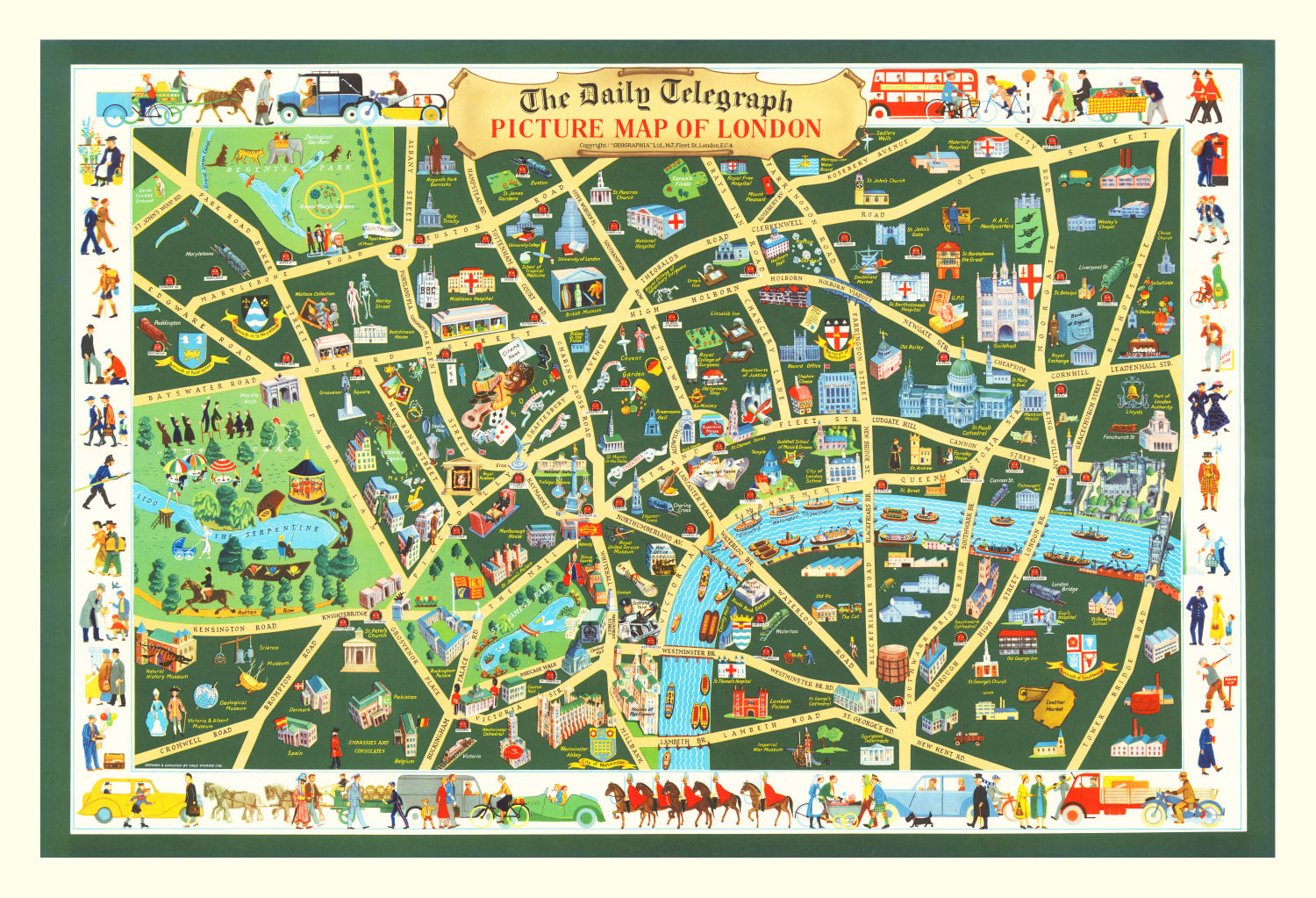 Vintage Map of London, England 1950