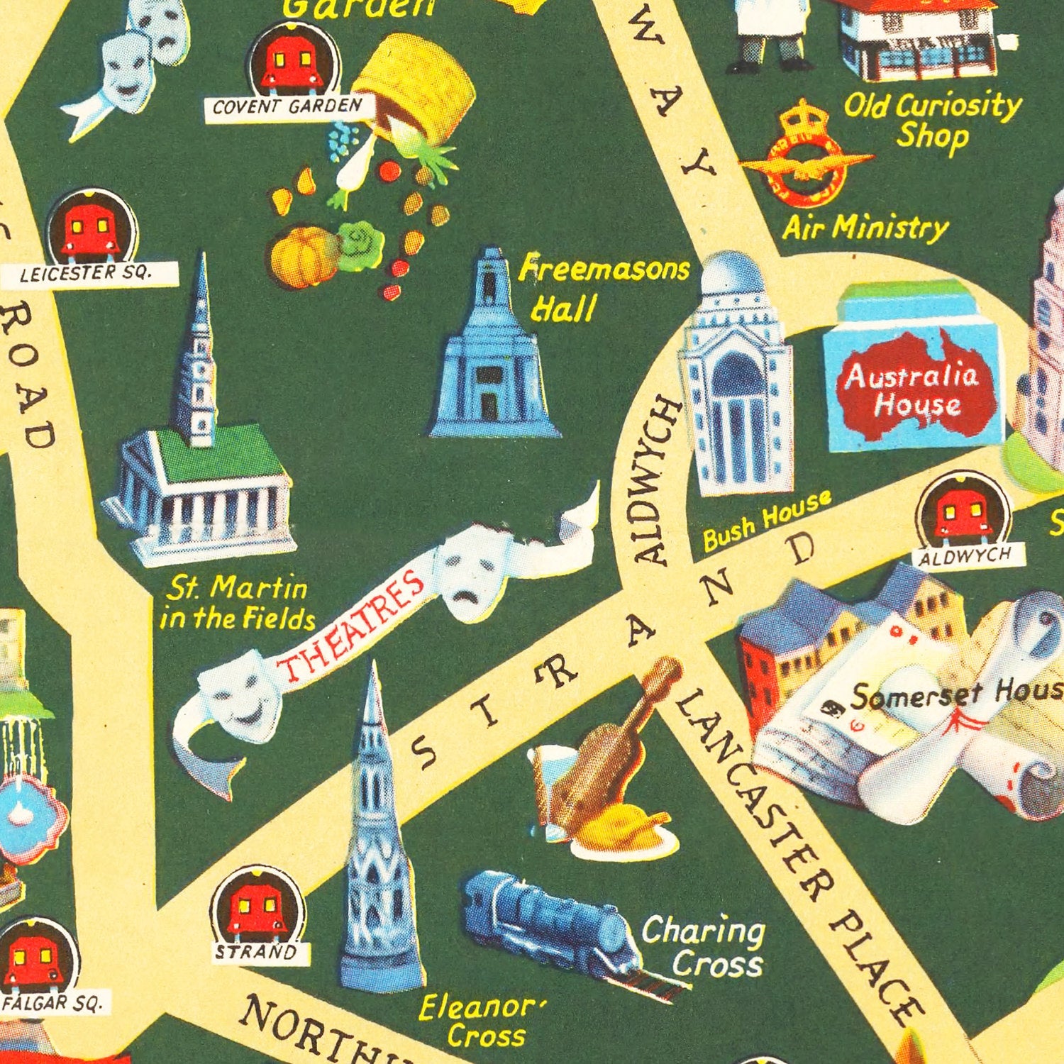 Vintage Map of London, England 1950