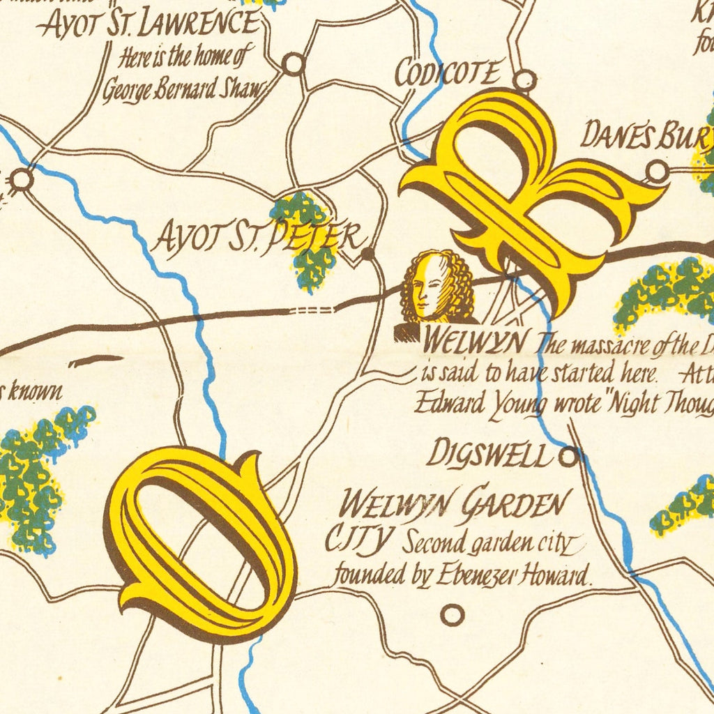 Vintage Map of Hartfordshire, United Kingdom 1950