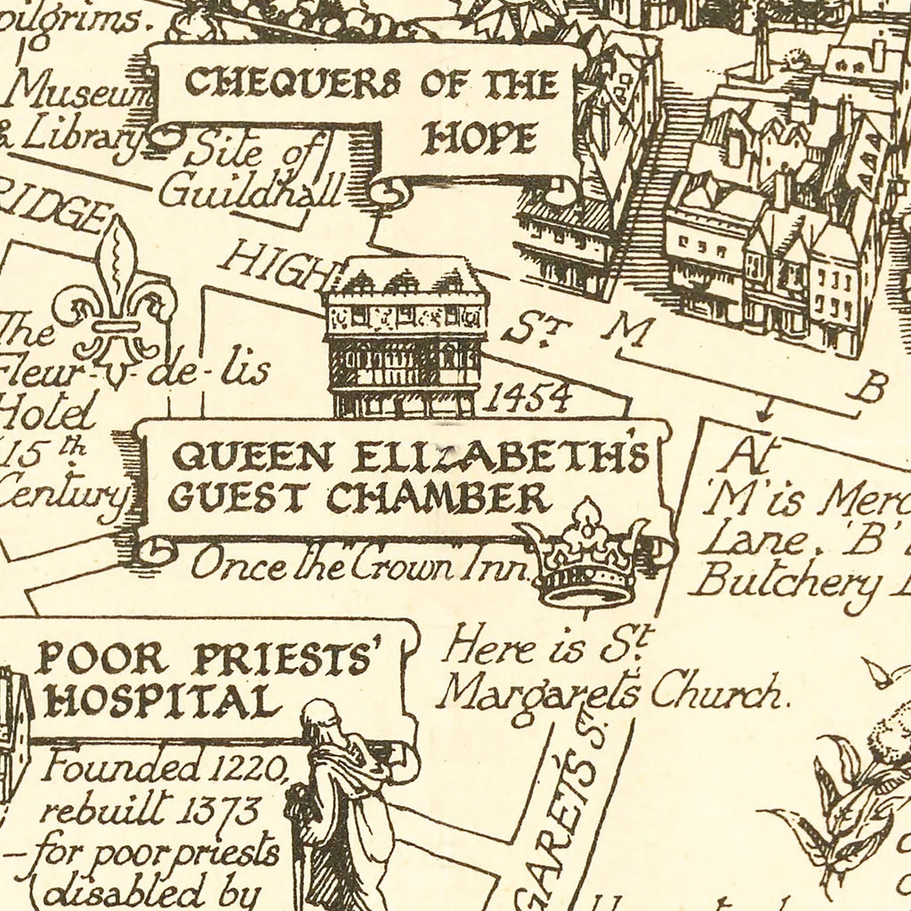 Vintage Map of Canterbury, England 1952