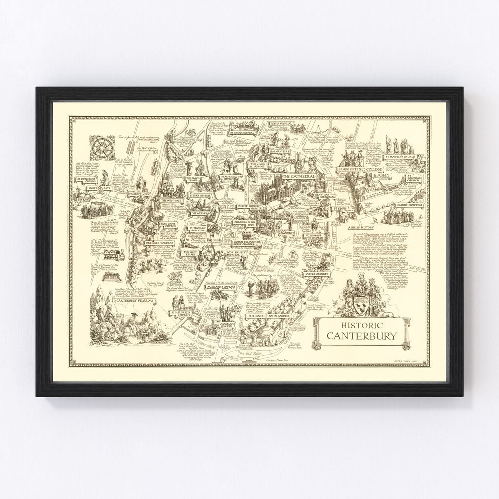 Vintage Map of Canterbury, England 1952
