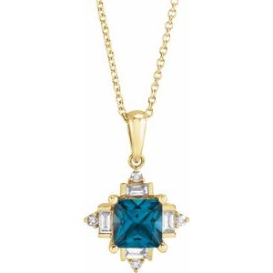 14K Yellow Natural London Blue Topaz & 1/5 CTW Natural Diamond Geometric 16-18" Necklace