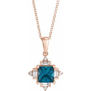 14K Rose Gold Natural London Blue Topaz & 1/5 CTW Natural Diamond Geometric 16-18" Necklace