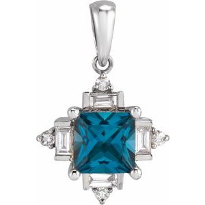 Sterling Silver Natural London Blue Topaz & 1/5 CTW Natural Diamond Geometric Pendant