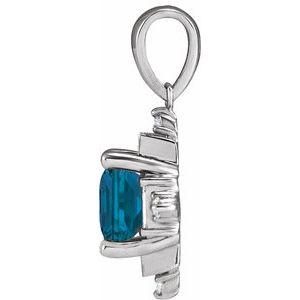 Sterling Silver Natural London Blue Topaz & 1/5 CTW Natural Diamond Geometric Pendant