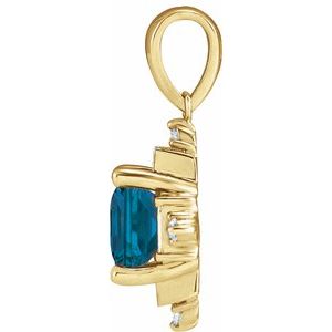 14K Yellow Natural London Blue Topaz & 1/5 CTW Natural Diamond Geometric Pendant