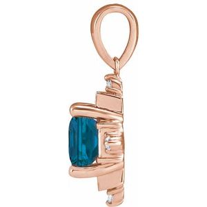 14K Rose Natural London Blue Topaz & 1/5 CTW Natural Diamond Geometric Pendant