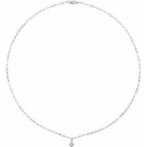 14K White Gold 1/6 CT Natural Diamond Micro Bezel-Set 18" Necklace