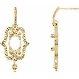 18K Yellow Gold 8x6 mm Oval Accented Earring Mounting
