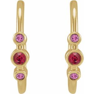14K Yellow Gold Natural Ruby & Natural Pink Sapphire Bezel-Set Hoop Earrings – image 2