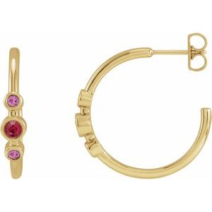14K Yellow Gold Natural Ruby & Natural Pink Sapphire Bezel-Set Hoop Earrings