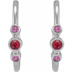Platinum Natural Ruby & Natural Pink Sapphire Bezel-Set Hoop Earrings – image 2