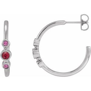 14K White Gold Natural Ruby & Natural Pink Sapphire Bezel-Set Hoop Earrings