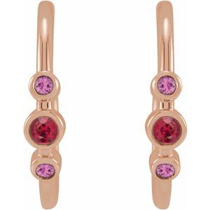 14K Rose Gold Natural Ruby & Natural Pink Sapphire Bezel-Set Hoop Earrings – image 2