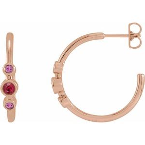 14K Rose Gold Natural Ruby & Natural Pink Sapphire Bezel-Set Hoop Earrings