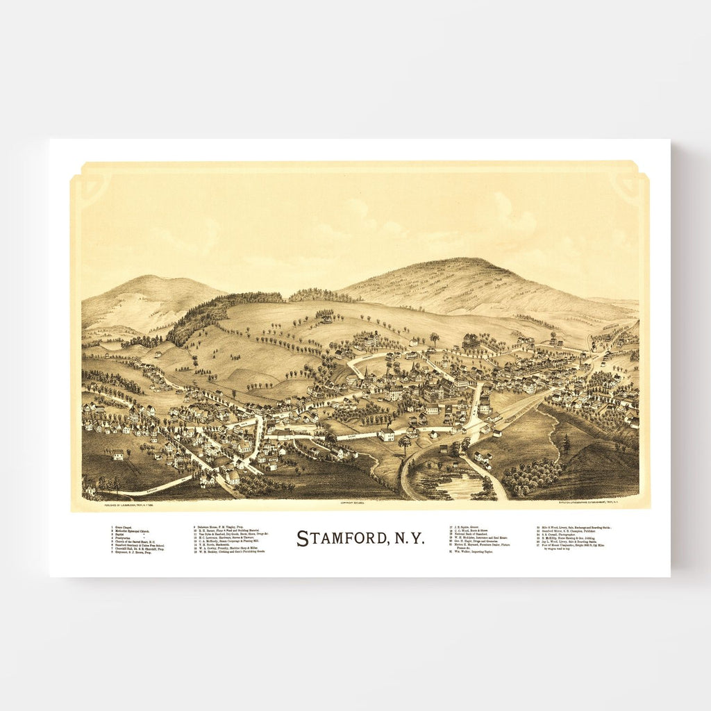 Vintage Map of Stamford, New York 1890