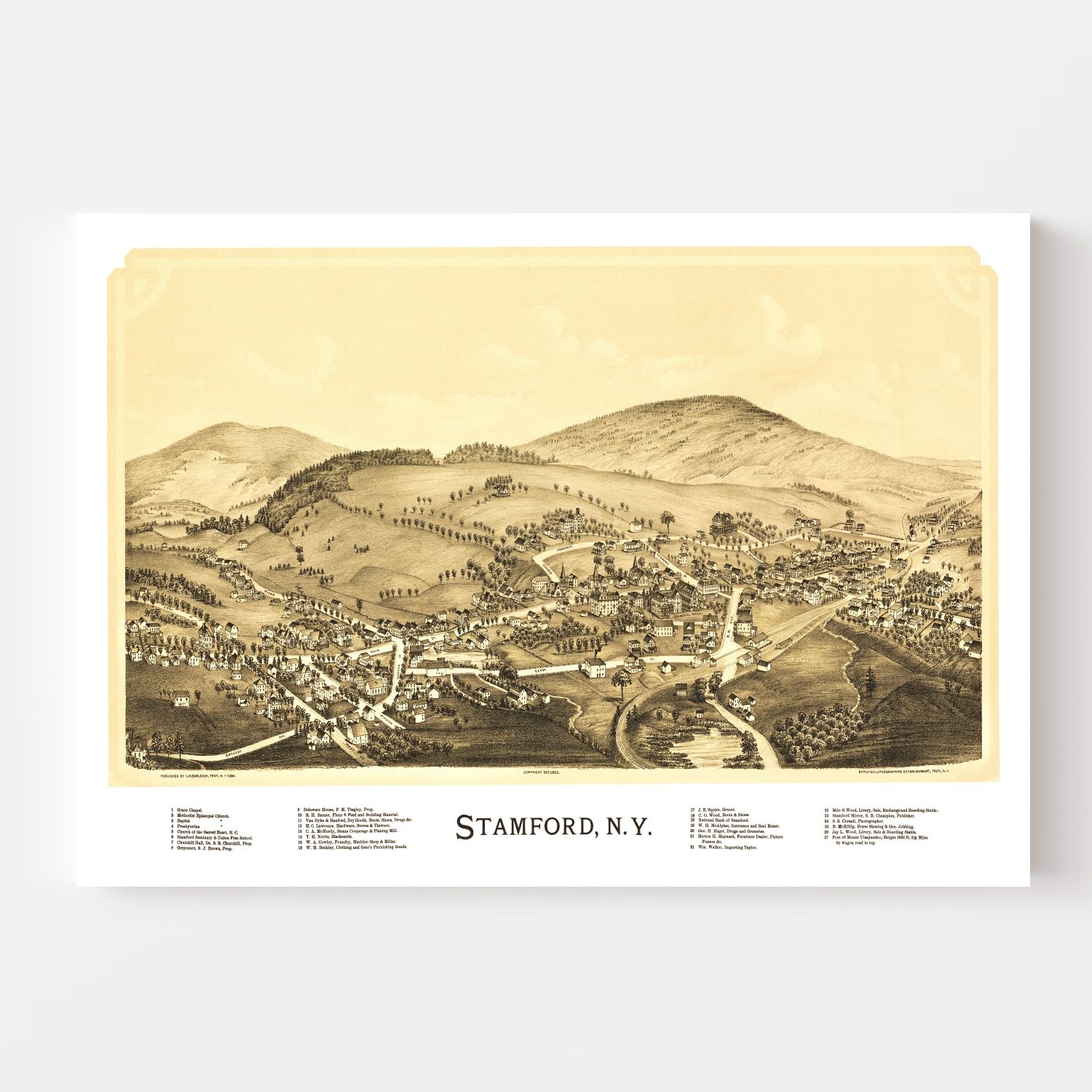Vintage Map of Stamford, New York 1890