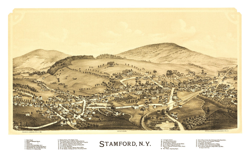 Vintage Map of Stamford, New York 1890