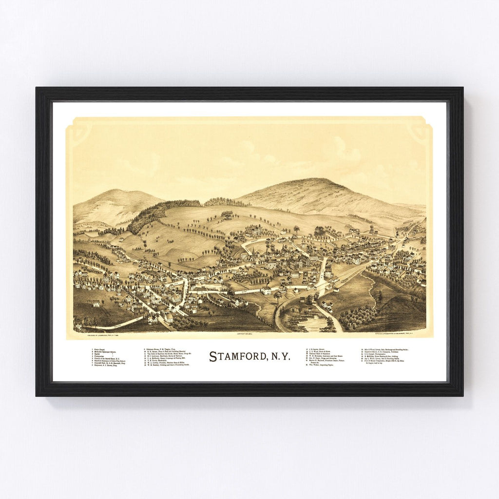 Vintage Map of Stamford, New York 1890