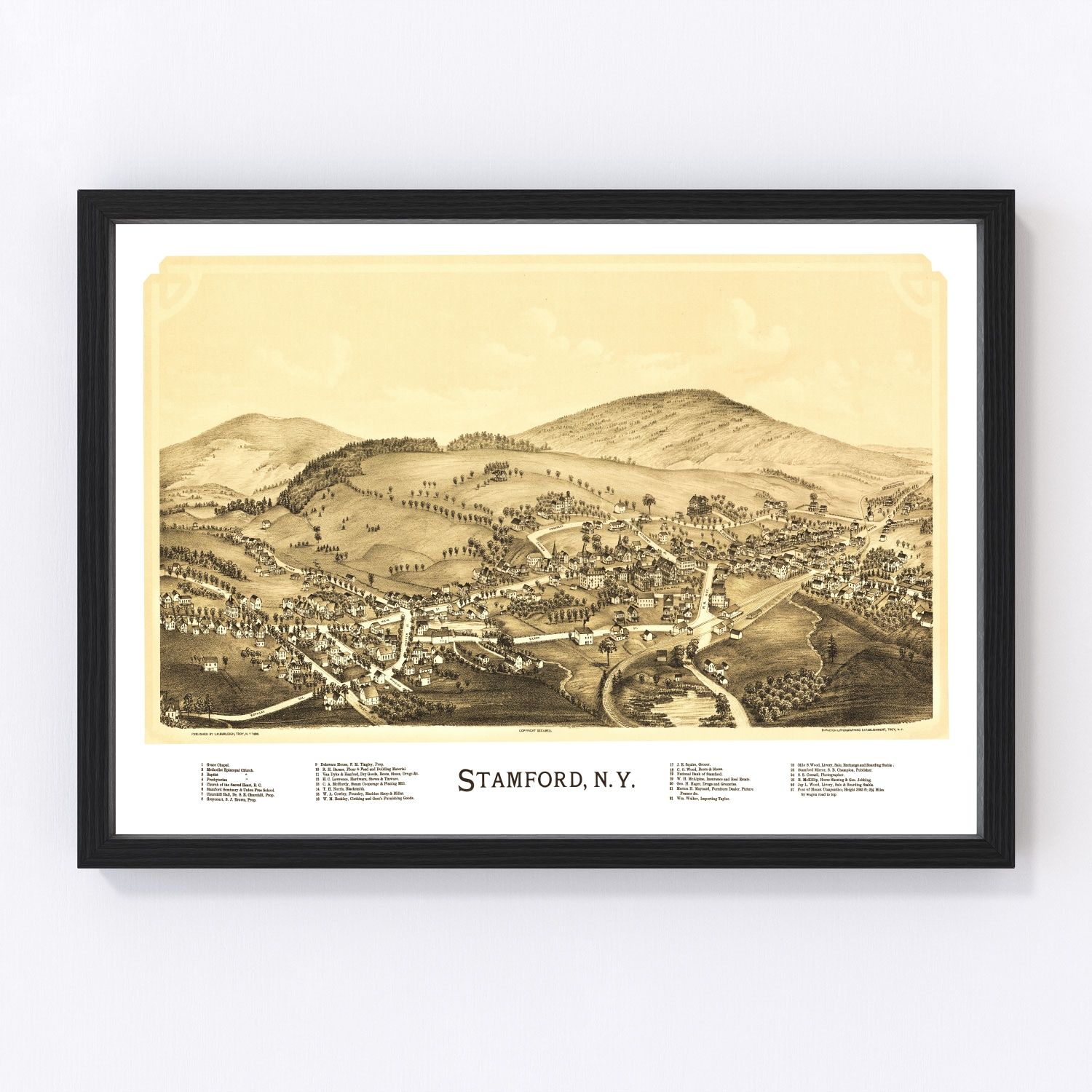 Vintage Map of Stamford, New York 1890