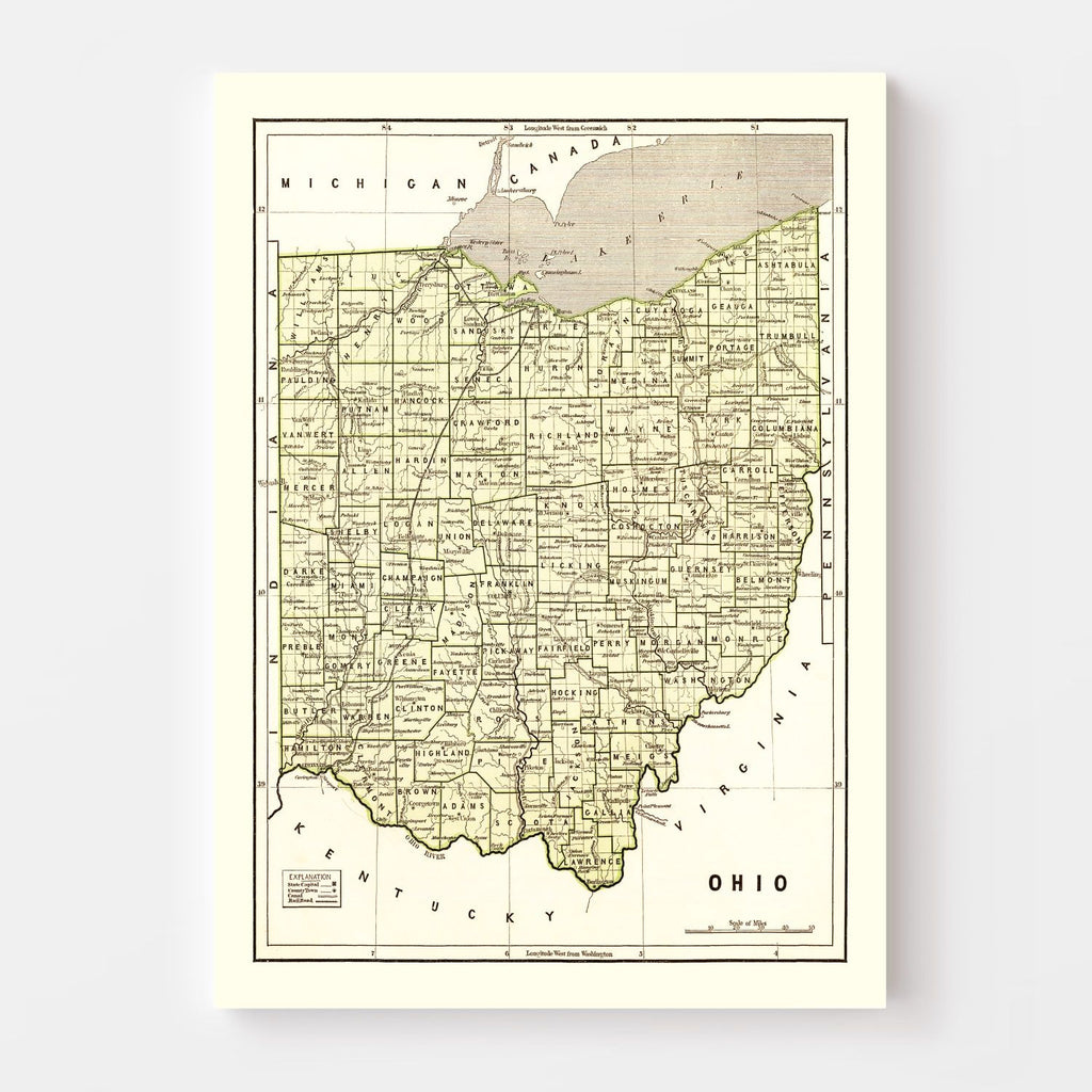 Vintage Map of Ohio 1845