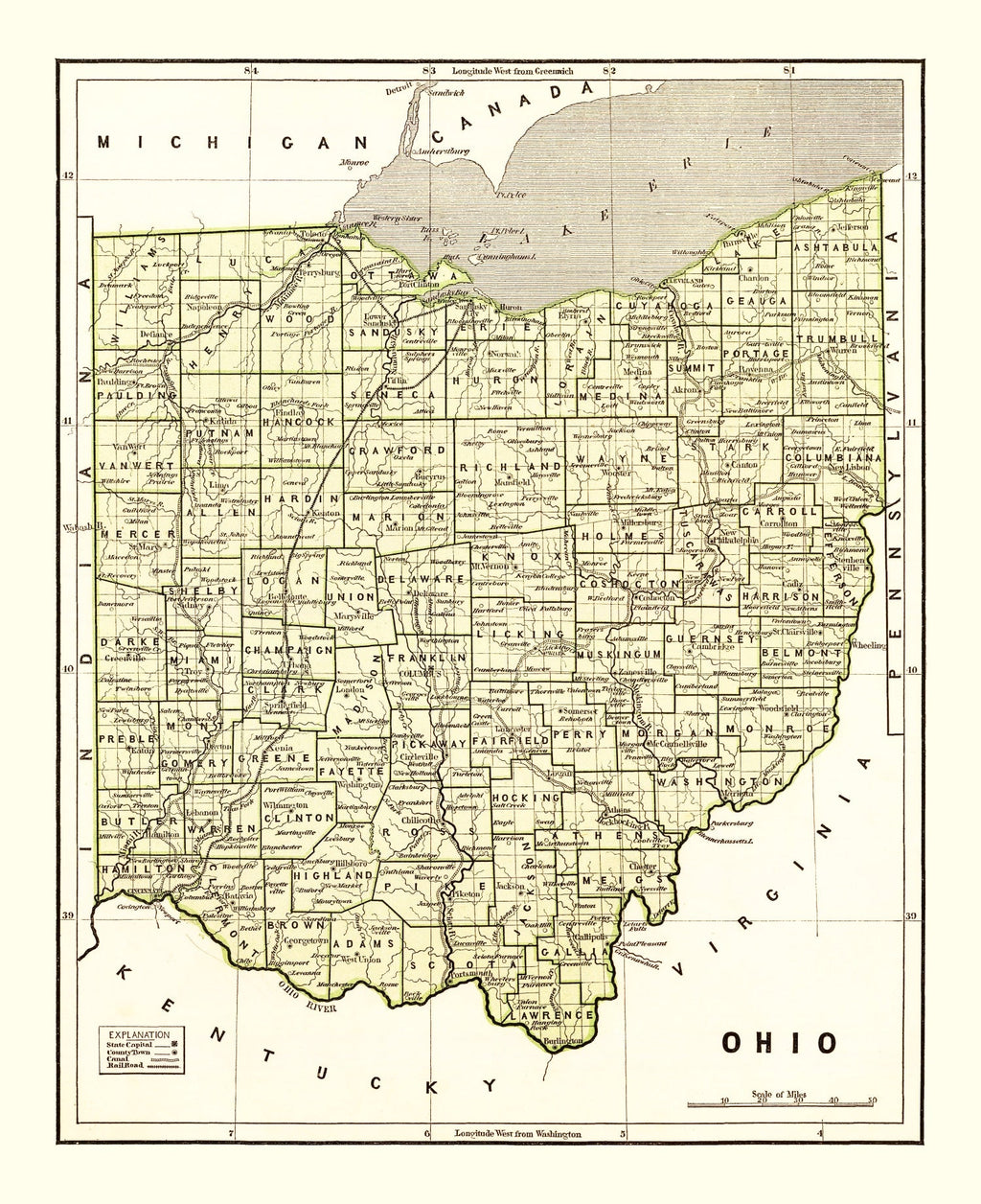 Vintage Map of Ohio 1845