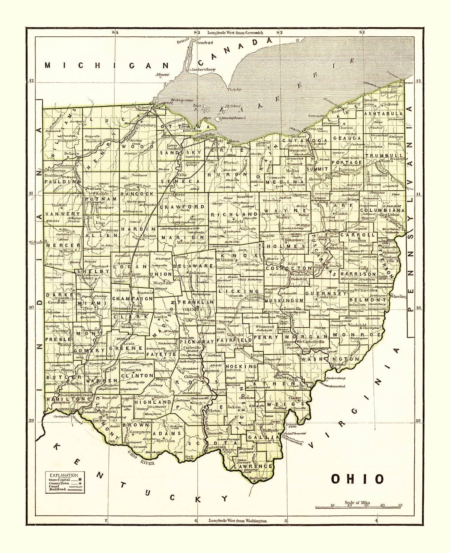 Vintage Map of Ohio 1845