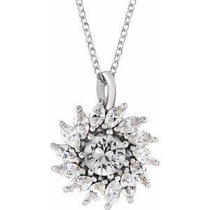 Platinum Natural White Sapphire & 1/2 CTW Natural Diamond Halo-Style 16-18" Necklace