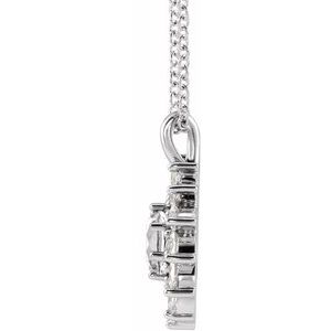 14K White Gold Natural White Sapphire & 1/2 CTW Natural Diamond Halo-Style 16-18" Necklace