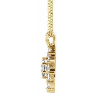 14K Yellow Gold Natural White Sapphire & 1/2 CTW Natural Diamond Halo-Style 16-18" Necklace