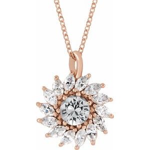 14K Rose Gold Natural White Sapphire & 1/2 CTW Natural Diamond Halo-Style 16-18" Necklace