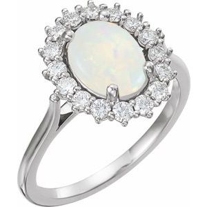 Platinum Natural White Opal & 3/8 CTW Natural Diamond Ring