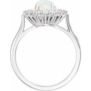 Platinum Natural White Opal & 3/8 CTW Natural Diamond Ring