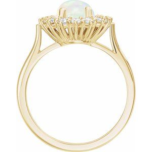 14K Yellow Gold Natural White Opal & 1/5 CTW Natural Diamond Ring
