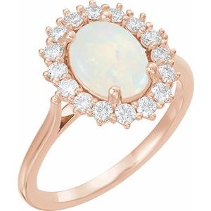 14K Rose Gold Natural White Opal & 3/8 CTW Natural Diamond Ring