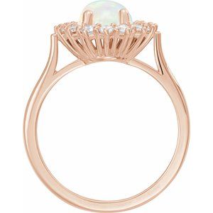 14K Rose Gold Natural White Opal & 1/5 CTW Natural Diamond Ring