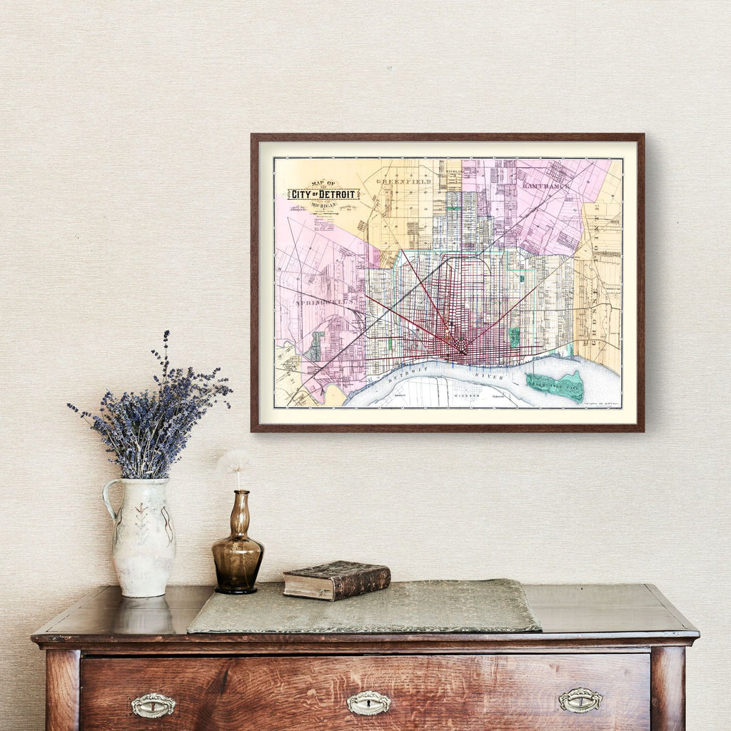 Vintage Map of Detroit, Michigan 1883
