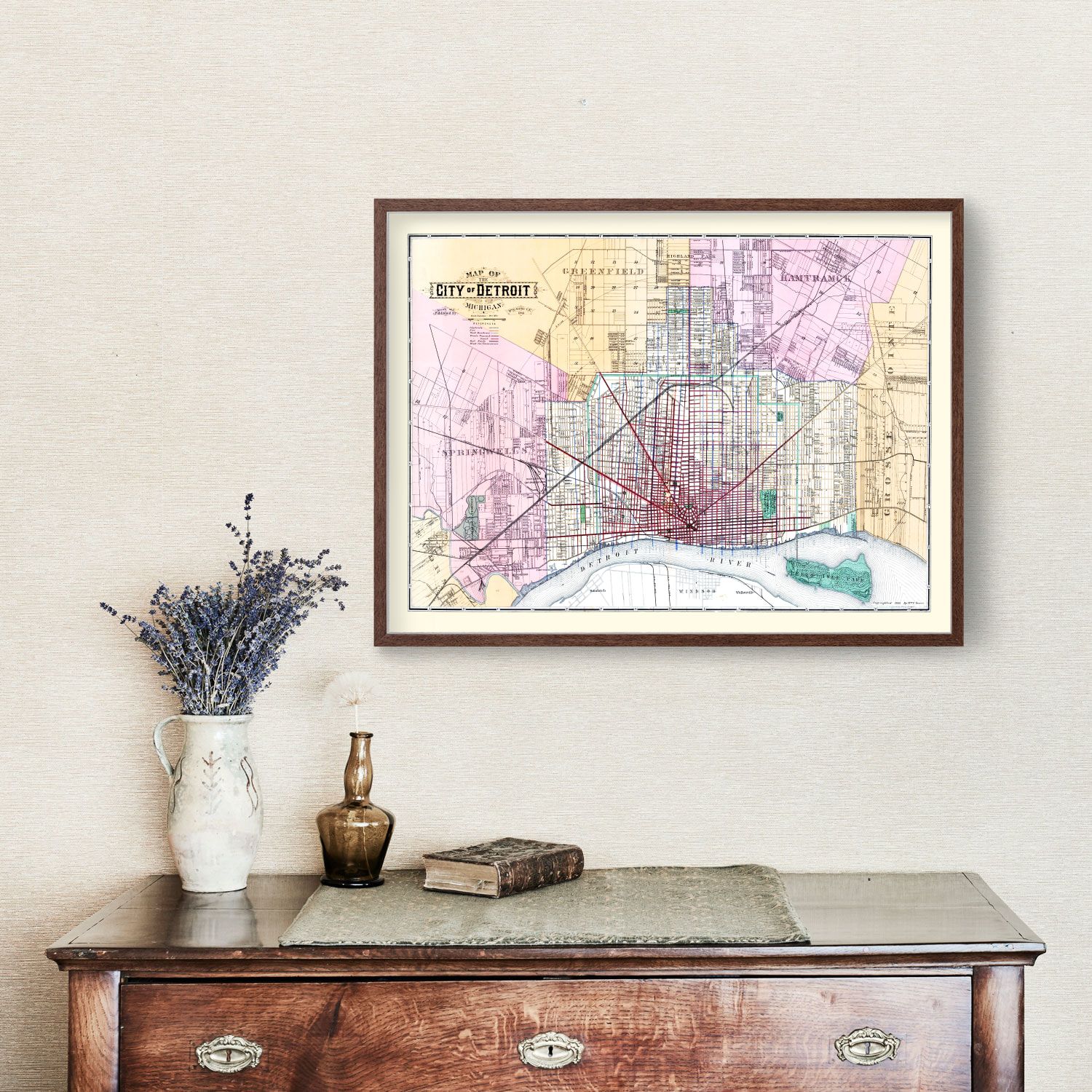 Vintage Map of Detroit, Michigan 1883