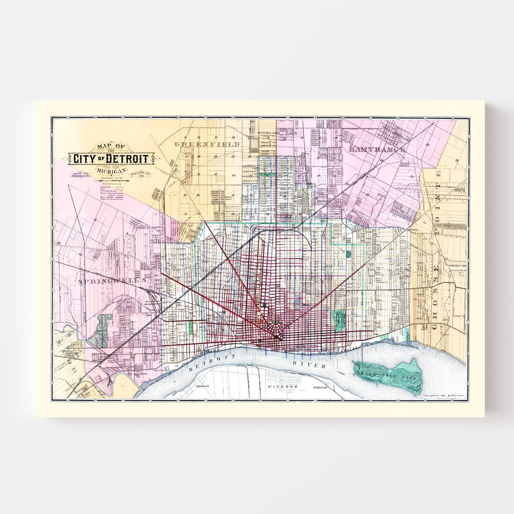 Vintage Map of Detroit, Michigan 1883