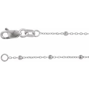 14K White Gold .85 mm Faceted Beaded Cable 7" Chain