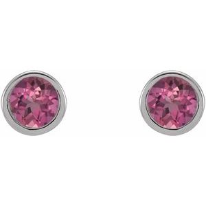 14K White Gold Natural Pink Tourmaline Micro Bezel-Set Earrings – image 2