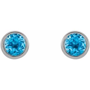 14K White Gold Natural Swiss Blue Topaz Micro Bezel-Set Earrings – image 2