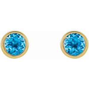 14K Yellow Gold Natural Swiss Blue Topaz Micro Bezel-Set Earrings – image 2